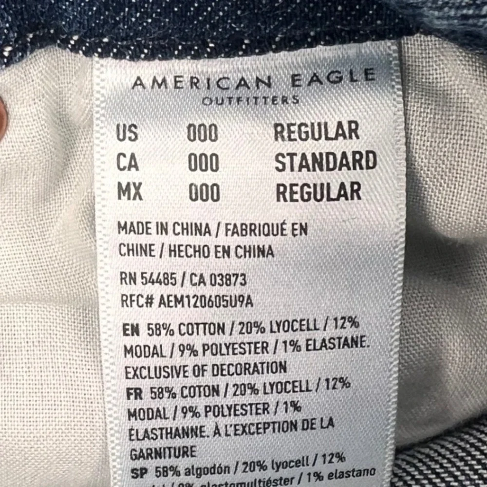 American Eagle High Waisted Straight Leg 00 Jeans Medium Wash Raw Hem Distressed - Picture 10 of 11